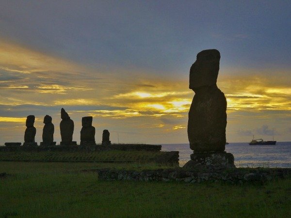 Moai at sunset Easter Island Chile Llama Travel