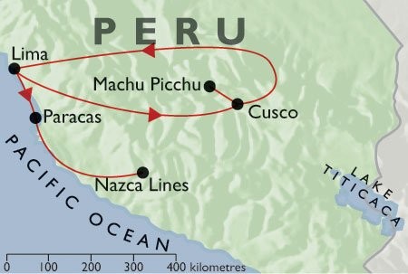Incas & Conquistadors  + Inca Trail + Pacific Coast map