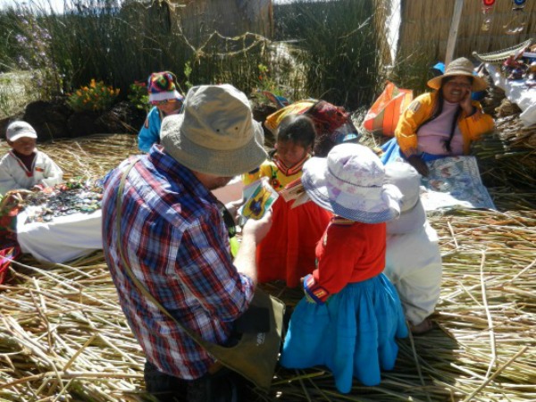 Interacting with kids on Lake Titicaca