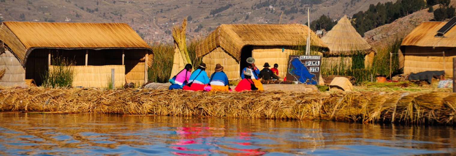 Floating reed islands, Lake Titicaca, Peru