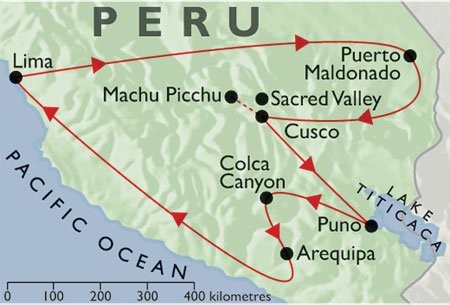 Incas & Conquistadors  + the Jungle + Lake Titicaca + Condors & Convents map