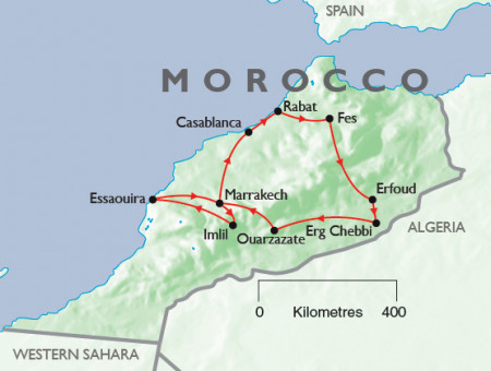 Grand Tour of Morocco + Atlas Mountains + Moroccan Coast Map
