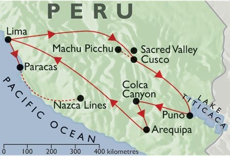 Incas & Conquistadors + Condors & Convents + Lake Titicaca + Pacific Coast map