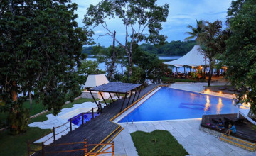 Pool at night, Hotel Villa Maya, Flores, Guatemala