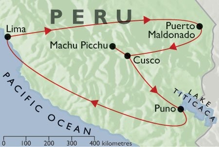 Incas & Conquistadors  + the Jungle + Inca Trail + Lake Titicaca map