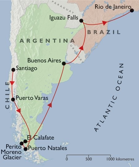 Best of Argentina & Chile + Rio & Iguazu + Lake District map
