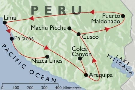 Incas & Conquistadors + Condors & Convents + Inca Trail + Jungle + PAcific Coast map