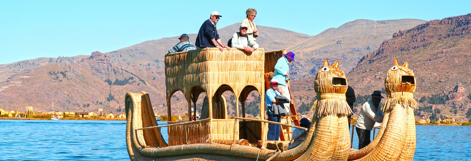 Floating reed islands, Lake Titicaca, Peru