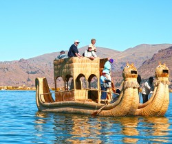 Floating reed islands, Lake Titicaca, Peru