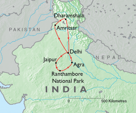 India Himalayas and the Golden Temple Map