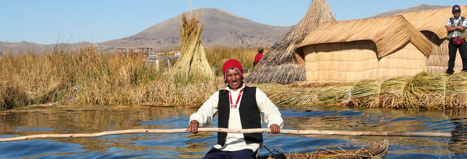 Floating reed islands, Lake Titicaca, Peru