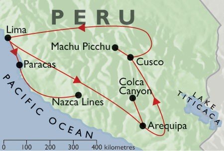 Incas & Conquistadors + Condors & Convents + Inca Trail + Pacific Coast map