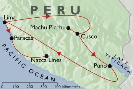 Incas & Conquistadors  + Inca Trail + Lake Titicaca + Pacific Coast map