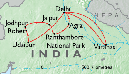 India, Royal Rajasthan, Sacred Ganges, Map