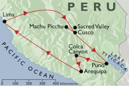 Incas & Conquistadors + Condors & Convents + Inca Trail + Lake Titicaca map