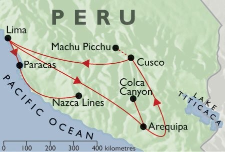 Incas & Conquistadors + Condors & Convents + Pacific Coast map