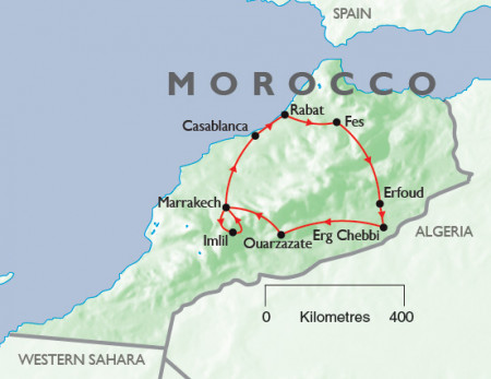 Grand Tour of Morocco + Atlas Mountains Map