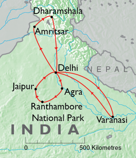 India, Himalayas and the Golden Temple, Sacred Ganges, Map