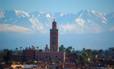 Koutoubia Mosque with Atlas Mountains, Marrakech