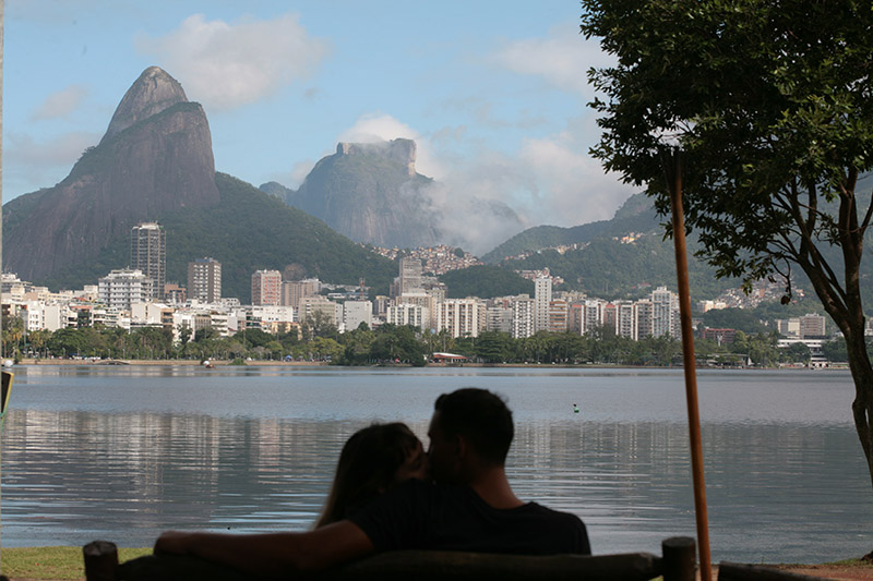 Couple on a bench in Rio Brazil Llama Travel