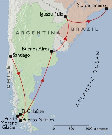 Best of Argentina & Chile + Rio & Iguazu map