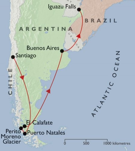 Best of Argentina & Chile + Iguazu map
