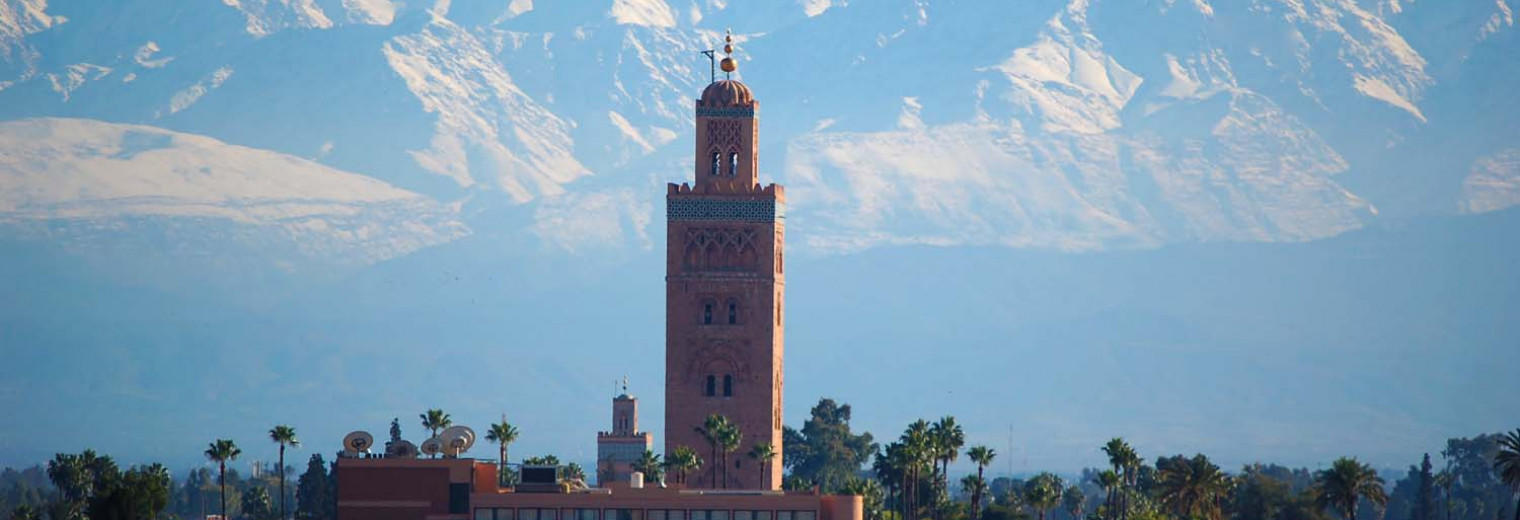 Koutoubia Mosque with Atlas Mountains, Marrakech